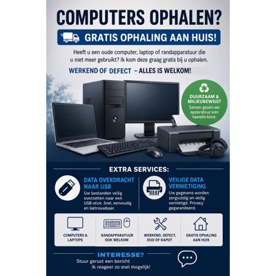 Gratis computers & elektronica ophalen aan huis! (Werkend of defect)