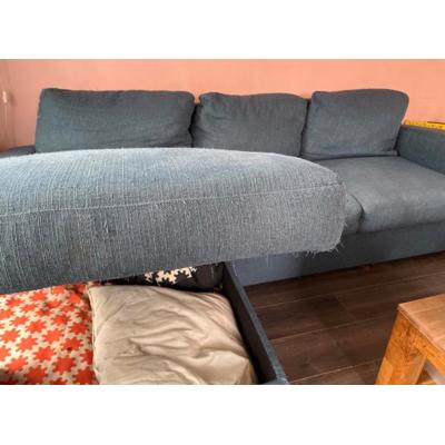 Donkerblauwe bank met loungegedeelte - 250 cm breed