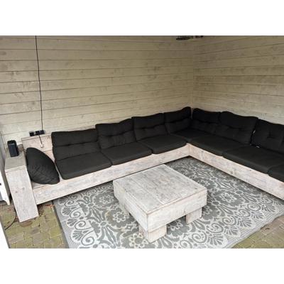 Steigerhouten hoekbank met kussens
