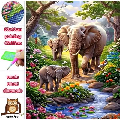 50x40cm Diamond Painting Olifant meerkleurig (rond) nr 80