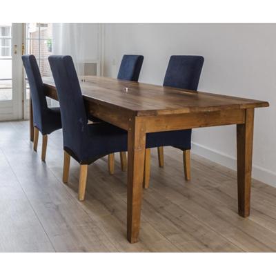 Lange houten eettafel + 4 stoelen