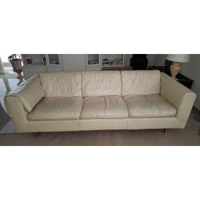 3-zits gebroken wit/ beige lederen bank