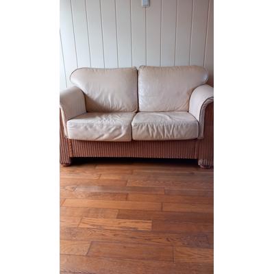 Gebruikte leren bank met riet