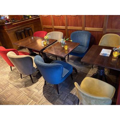 4 Velvet zitstoelen blauw & geel