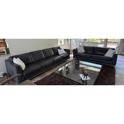 Leren blauwe bank 