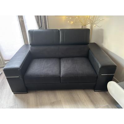 Zwart leren bank, 2p elektrisch 