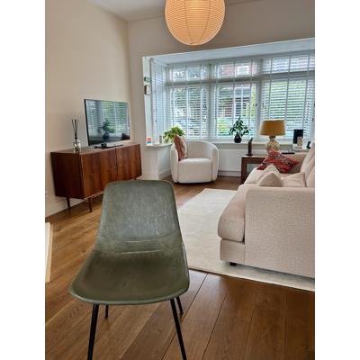 Stijlvolle groene, leren eetkamerstoelen (x4)