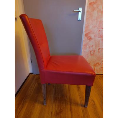 3 rode leren eetkamerstoelen 
