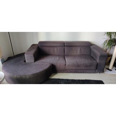 Zwarte rechte 3P Bank met hocker/poef