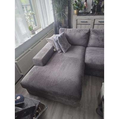 hoekbank grijs ribstof als nieuw 