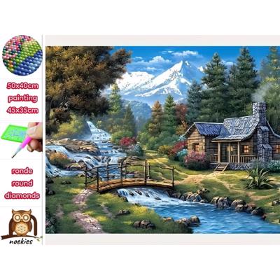 50x40cm Diamond Painting Alpen huisje (rond) nr 82