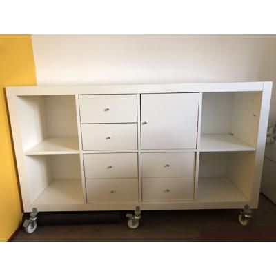 Ikea 8 vakkenkast, wit, met 3 vakken laden en 1 vak met deurtje 