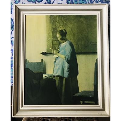 Reproductie schilderij Vermeer, gevernist, in lijst