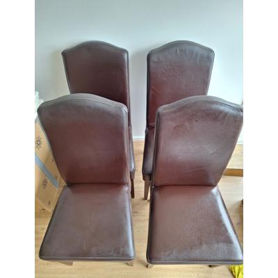 4 bruin leren eetkamerstoelen