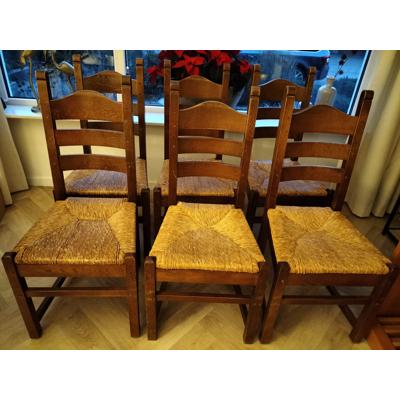 6 eetkamerstoelen met rieten zitting