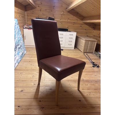 Set van 6 bruine/cognac leren eetkamerstoelen