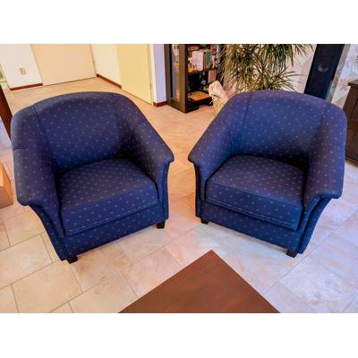 2 blauwe fauteuils, vintage, stof