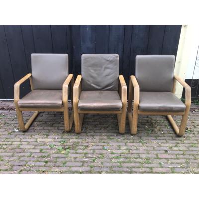 3 Vintage leren stoelen, prima zit