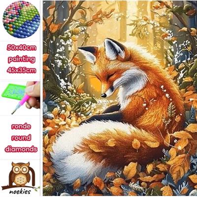 50x40cm Diamond Painting Vos in het bos (rond) nr 84