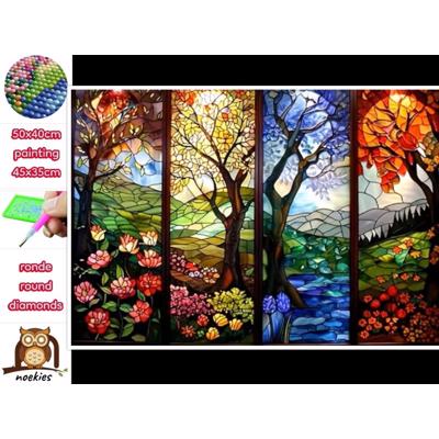 50x40cm Diamond Painting seizoens bomen (rond) nr 78