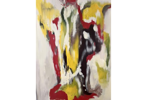 Groot abstract schilderij met lijst op gipsplaat. Afm. 128 x 182 cm. Gaat weg wegens ruimtegebrek.  - IMG_4167