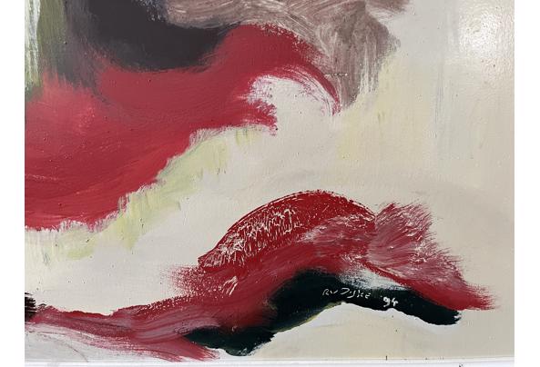Groot abstract schilderij met lijst op gipsplaat. Afm. 128 x 182 cm. Gaat weg wegens ruimtegebrek.  - IMG_4168