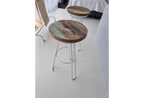 4 metalen barkrukken met houten zitting - 4x-barkrukken-hout-staal