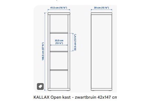 Open Ikea kast met 4 vakken zwart Kallax - tekeningKallax