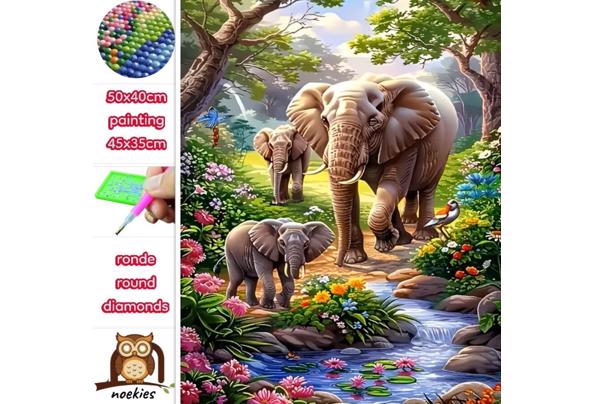 50x40cm Diamond Painting Olifant meerkleurig (rond) nr 80 - nr-75-(5)_639175078137659561