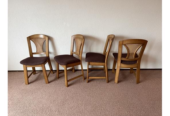 licht eiken stoelen met stoffen zitting, zgan - vier-licht-eiken-stoelen-met-stoffen-zitting