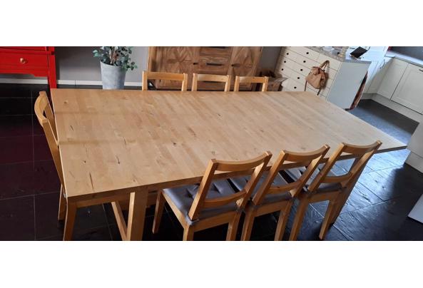 Grote lichtgrenen eettafel (uitschuifbaar) met 7 stoelen - tafel-4