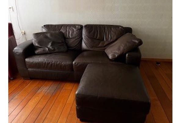 Lederen Bank met poef - bank-met-poef