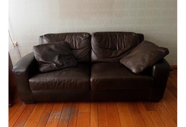 Lederen Bank met poef - bank