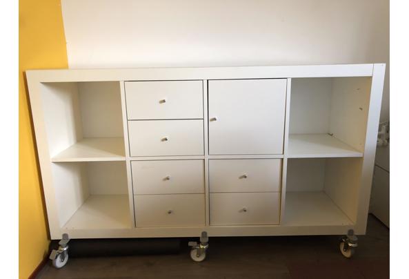 Ikea 8 vakkenkast, wit, met 3 vakken laden en 1 vak met deurtje  - IMG_2183