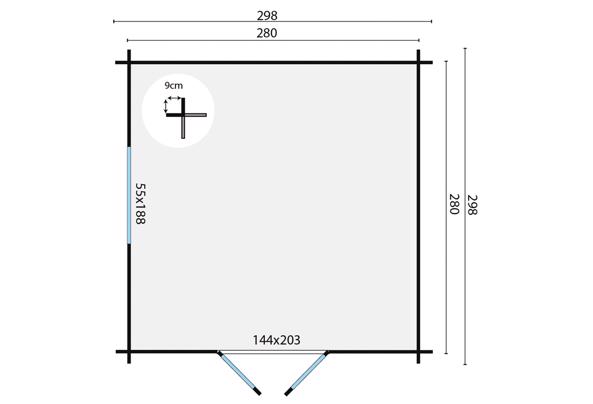 Blokhut - Tuinhuis Bodine | 28 mm | vuren onbehandeld - Goedkooptuinhuis-Bodine-grondplan_639135744890768735