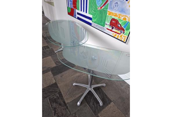 Glazen bureautje . Twee delen, draaibaar zijblad. RVS onderstel. - Bureautje-(2)