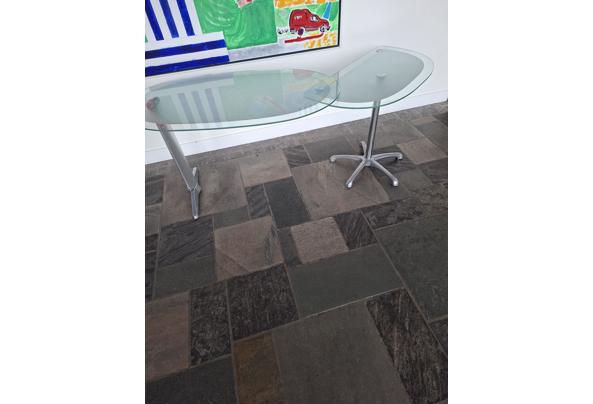 Glazen bureautje . Twee delen, draaibaar zijblad. RVS onderstel. - Bureautje-(4)