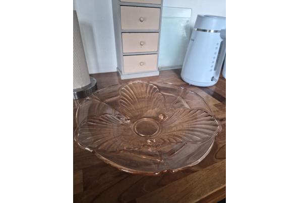 Rosekleurige glazen fruitschaal met bijpassende vaas - 1787146804951859699834458776642