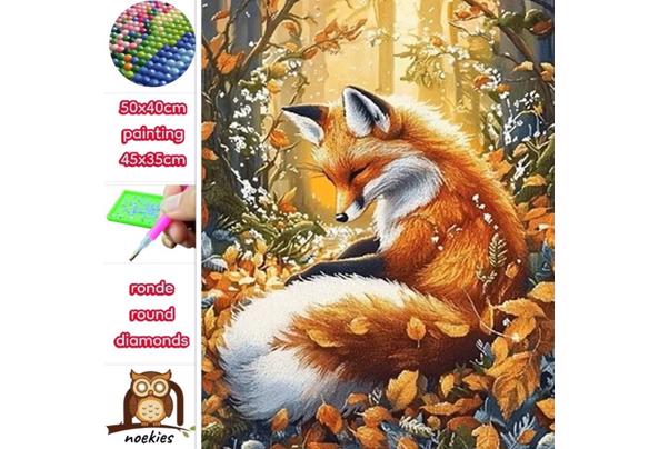 50x40cm Diamond Painting Vos in het bos (rond) nr 84 - 2029-(7)_639175089858891758