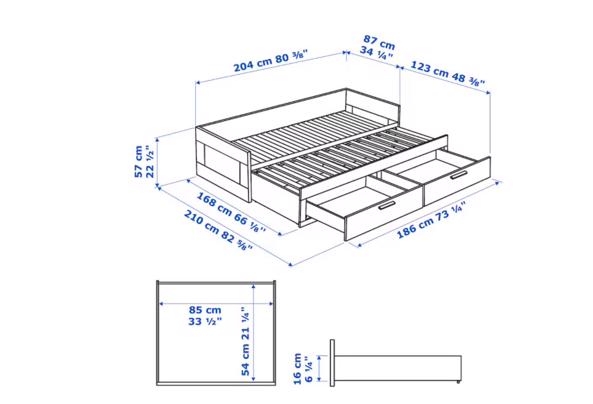 BRIMNES Bedbank met 2 lades - Brimnes-Dimensions