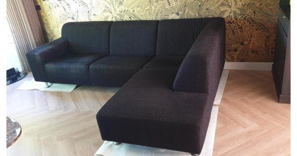 Hoekbank met divan, 3,5 zits, zwart