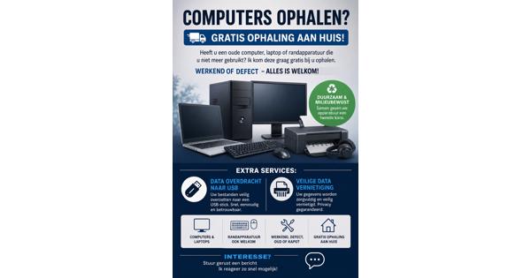 Gratis computers & elektronica ophalen aan huis! (Werkend of defect)