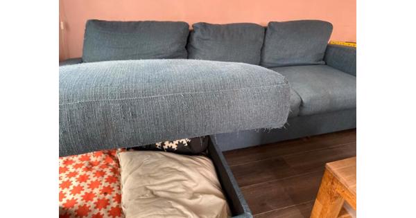 Donkerblauwe bank met loungegedeelte - 250 cm breed