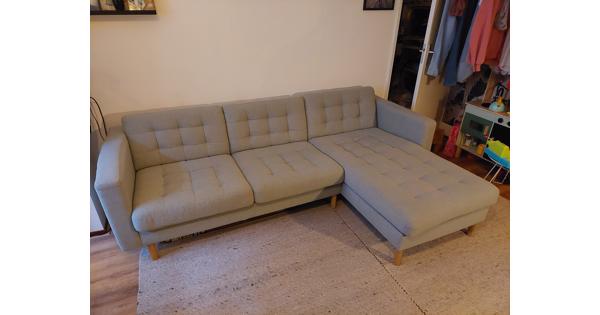 IKEA Landskrona 3-zitsbank, chaise longue/Gunnared lichtgroen/hout