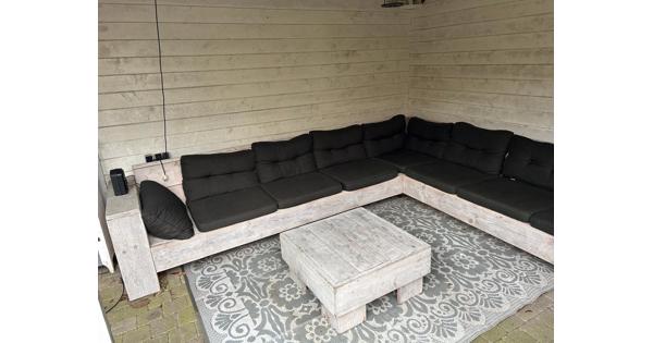 Steigerhouten hoekbank met kussens