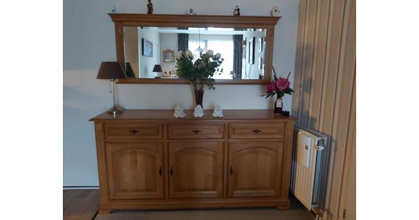 Gerookt blank eiken dressoir met spiegel 