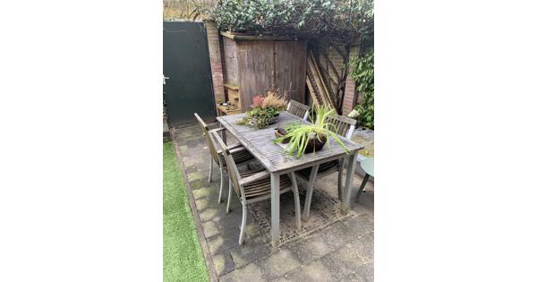 Tuinset (tafel + 4 stoelen) Alu + hout