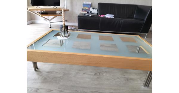 salontafel beukenhout met geslepen glasplaat