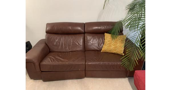 Sofa - leather couch with electric leg extension 
