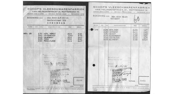 Facturen Schop's Vleeschwarenfabriek 1948